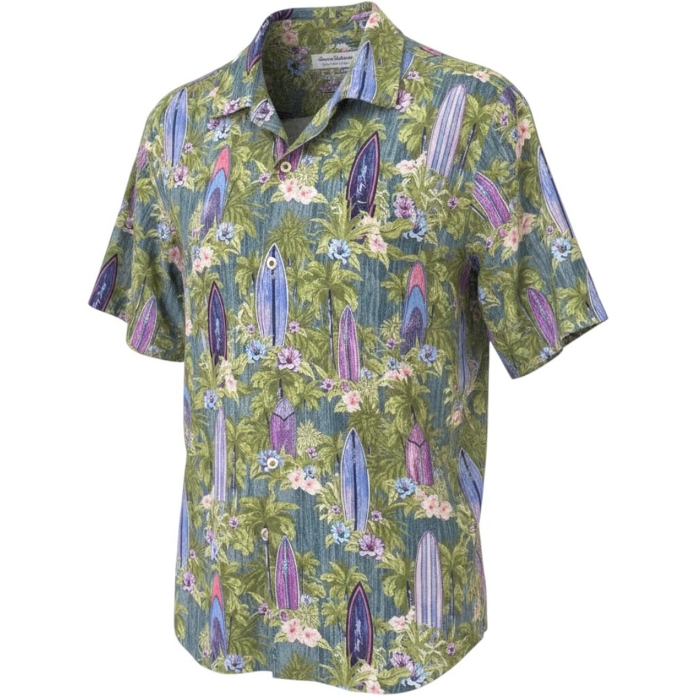 Tommy Bahama Veracruz Cay Mens XL Tropical Surfboard Palm Print Silk Camp Shirt